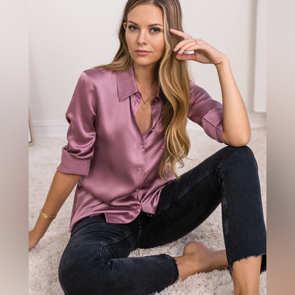 NWT Ravella Monaco 100% Silk Blouse in Mauve Size XL